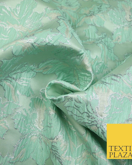 5 COLOURS - Silver Metallic Ornate Floral Brocade Jacquard Dress Fabric 59" Wide