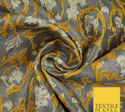 6 COLOURS Grey Ornamental Floral Vine Textured Brocade Jacquard Dress Fabric 59"
