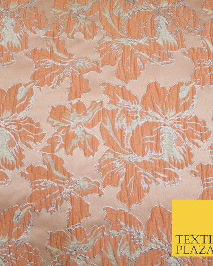 5 COLOURS - Silver Metallic Ornate Floral Brocade Jacquard Dress Fabric 59" Wide