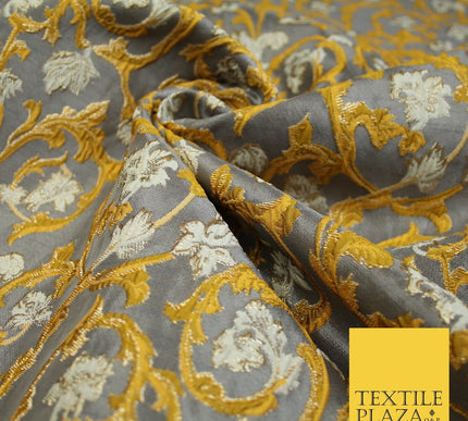 6 COLOURS Grey Ornamental Floral Vine Textured Brocade Jacquard Dress Fabric 59"