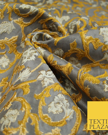 6 COLOURS Grey Ornamental Floral Vine Textured Brocade Jacquard Dress Fabric 59"