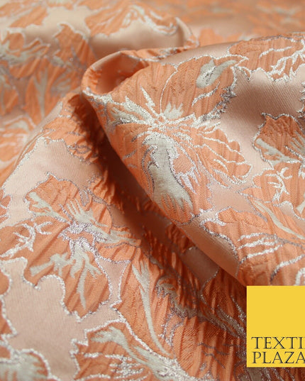 5 COLOURS - Silver Metallic Ornate Floral Brocade Jacquard Dress Fabric 59" Wide