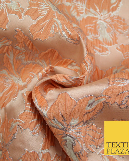 5 COLOURS - Silver Metallic Ornate Floral Brocade Jacquard Dress Fabric 59" Wide