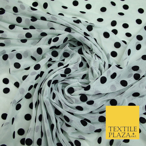 Mint with Black Flocked Power Mesh Net Stretch Dress Fabric 8020