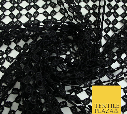 BLACK Luxury Webbed Geometric Guipure Lace Dress Fabric Wedding Bridal 8016