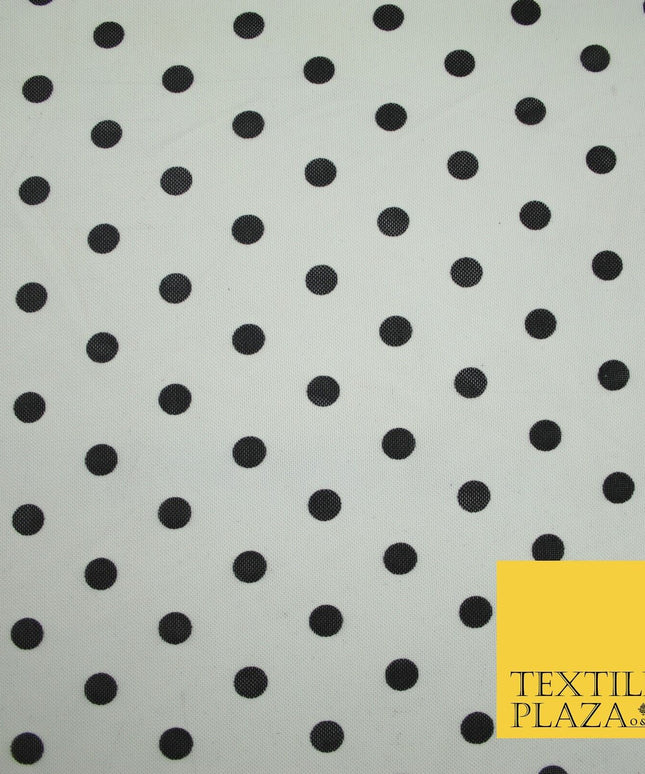 Black & White Spot Polka Dot Printed Power Mesh Net Stretch Dress Fabric 8021