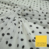 Black & White Spot Polka Dot Printed Power Mesh Net Stretch Dress Fabric 8021