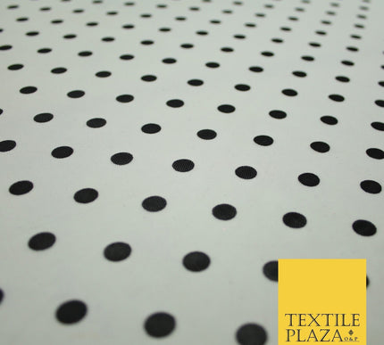 Black & White Spot Polka Dot Printed Power Mesh Net Stretch Dress Fabric 8021