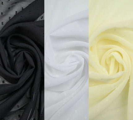 3 COLOURS - Swiss Knot Dot Dobby Sheer Georgette Chiffon Dress Fabric 44"