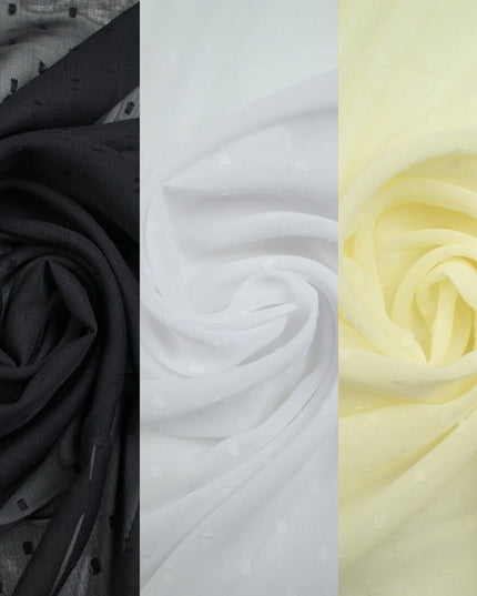 3 COLOURS - Swiss Knot Dot Dobby Sheer Georgette Chiffon Dress Fabric 44"