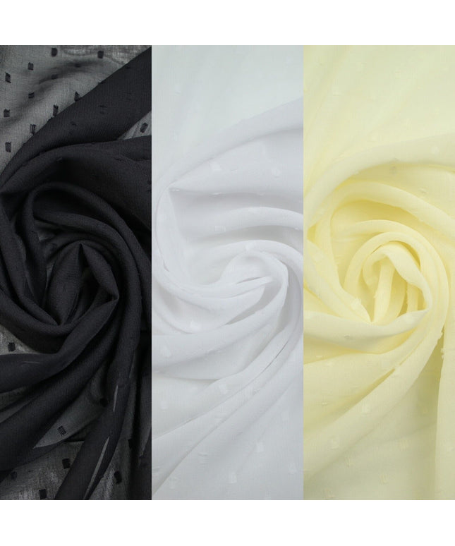 3 COLOURS - Swiss Knot Dot Dobby Sheer Georgette Chiffon Dress Fabric 44"