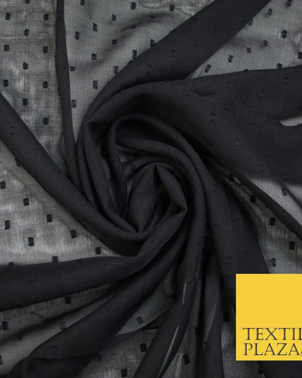 3 COLOURS - Swiss Knot Dot Dobby Sheer Georgette Chiffon Dress Fabric 44"