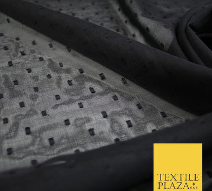 3 COLOURS - Swiss Knot Dot Dobby Sheer Georgette Chiffon Dress Fabric 44"
