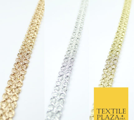 3 COLOURS - Slim Shimmer Glitter Twin Circle Design Trim Border Lace 1.3cm Wide