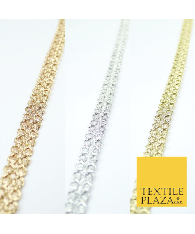3 COLOURS - Slim Shimmer Glitter Twin Circle Design Trim Border Lace 1.3cm Wide