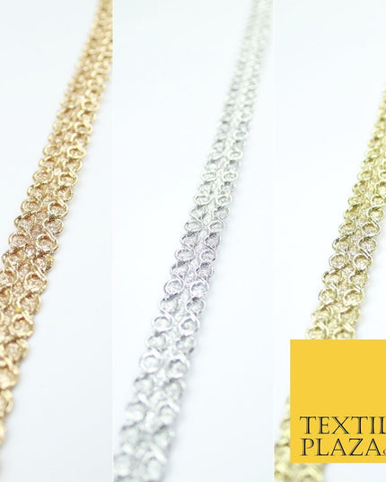 3 COLOURS - Slim Shimmer Glitter Twin Circle Design Trim Border Lace 1.3cm Wide