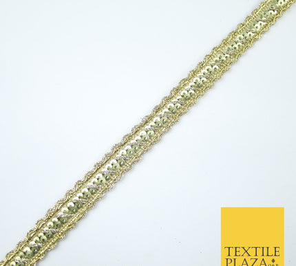 Gold Wavy Two Row Matt Sequin Shiny Glitzy Trim Border Lace - 1.5cm Wide - X574