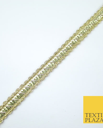 Gold Wavy Two Row Matt Sequin Shiny Glitzy Trim Border Lace - 1.5cm Wide - X574