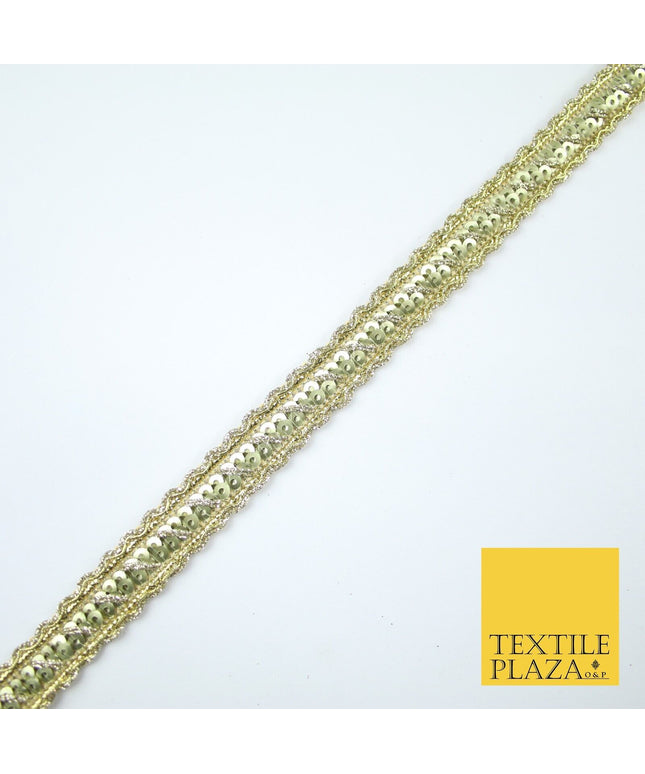 Gold Wavy Two Row Matt Sequin Shiny Glitzy Trim Border Lace - 1.5cm Wide - X574