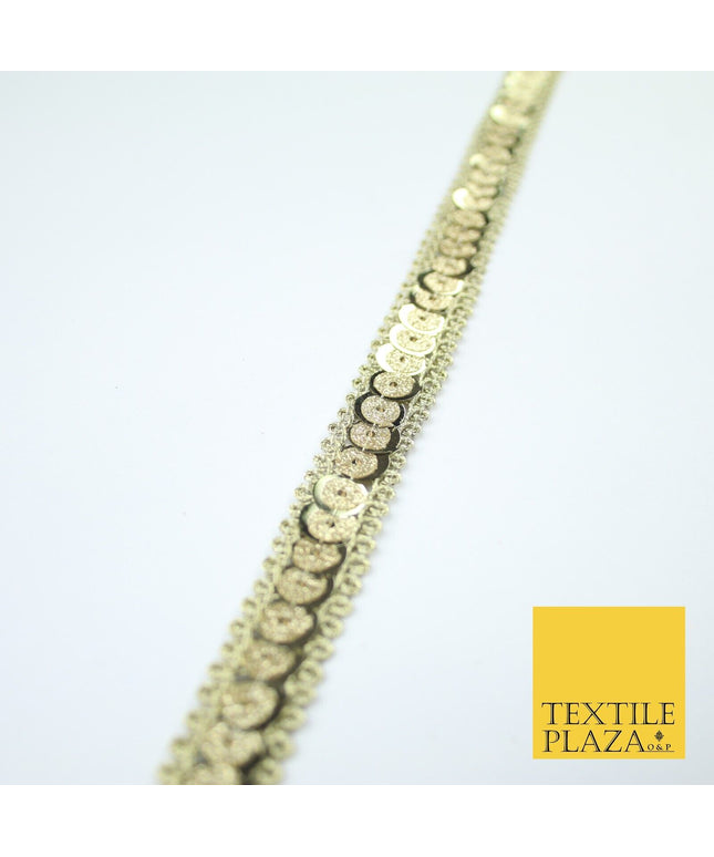 Gold Slim Dual Chrome Glitter Sequin Trim Border Lace - 1.5cm Wide - X575