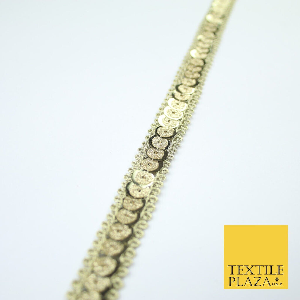 Gold Slim Dual Chrome Glitter Sequin Trim Border Lace - 1.5cm Wide - X575