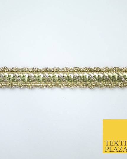 Gold Wavy Two Row Matt Sequin Shiny Glitzy Trim Border Lace - 1.5cm Wide - X574