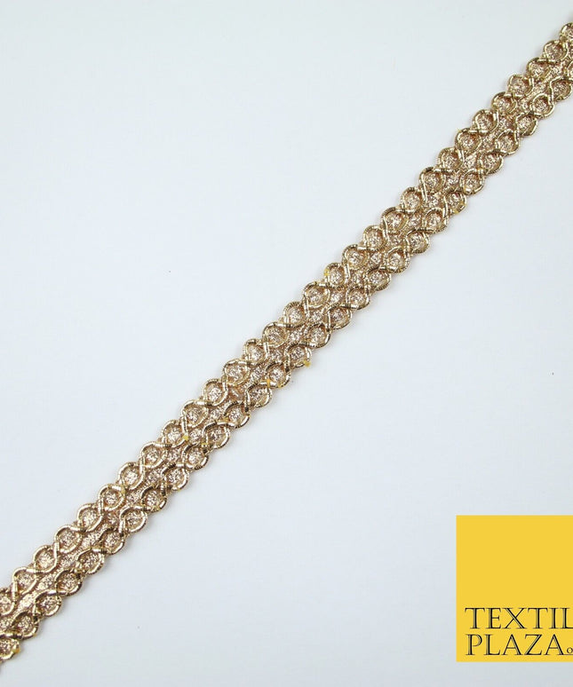 3 COLOURS - Slim Shimmer Glitter Twin Circle Design Trim Border Lace 1.3cm Wide