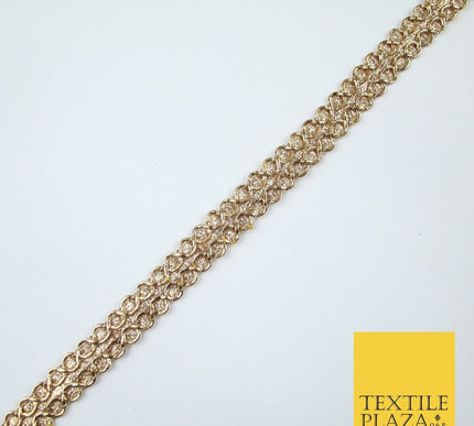 3 COLOURS - Slim Shimmer Glitter Twin Circle Design Trim Border Lace 1.3cm Wide