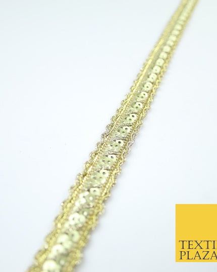 Gold Wavy Two Row Matt Sequin Shiny Glitzy Trim Border Lace - 1.5cm Wide - X574