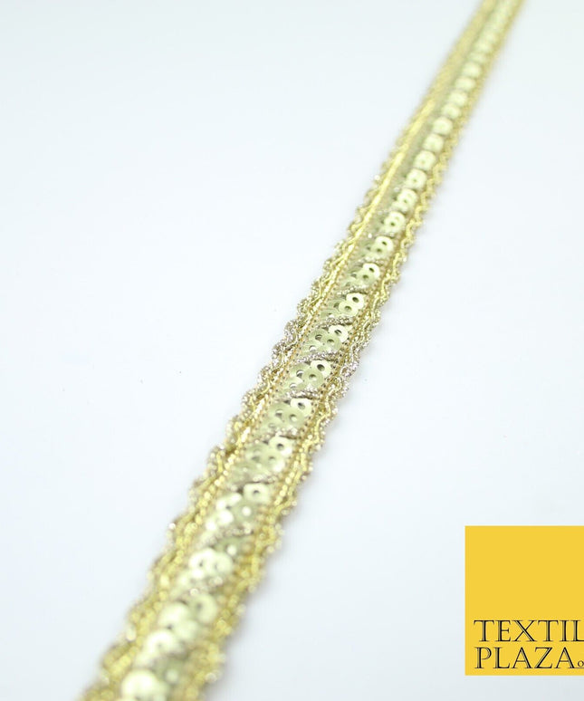 Gold Wavy Two Row Matt Sequin Shiny Glitzy Trim Border Lace - 1.5cm Wide - X574