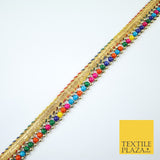 Multicolour Colourful Pearl Beaded Gold Ribbon Trim Border Lace - 2cm Wide X576