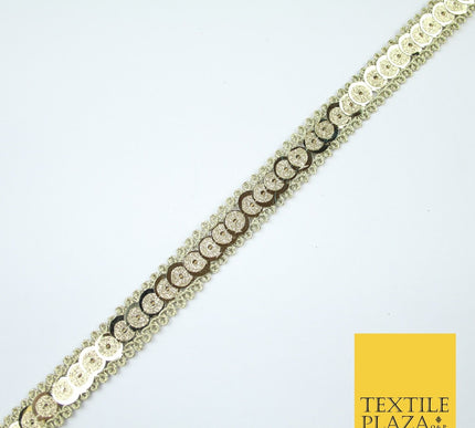 Gold Slim Dual Chrome Glitter Sequin Trim Border Lace - 1.5cm Wide - X575