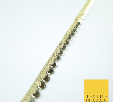 Gold Mirror Chrome Embossed Slim Sequin Ribbon Trim Border Lace - 1cm Wide X584