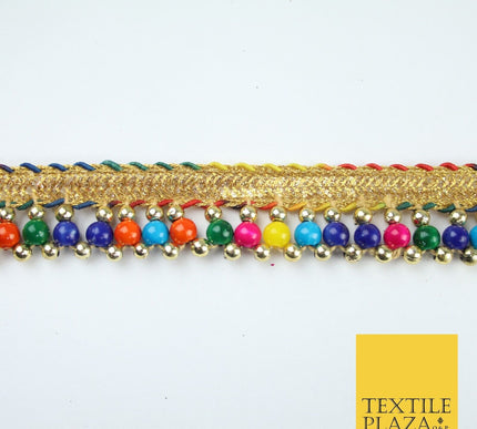 Multicolour Colourful Pearl Beaded Gold Ribbon Trim Border Lace - 2cm Wide X576