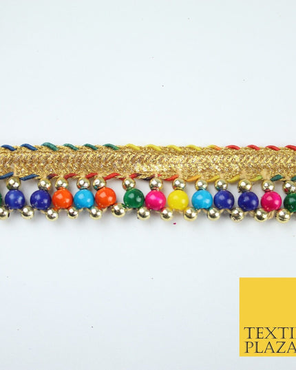 Multicolour Colourful Pearl Beaded Gold Ribbon Trim Border Lace - 2cm Wide X576
