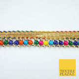 Multicolour Colourful Pearl Beaded Gold Ribbon Trim Border Lace - 2cm Wide X576