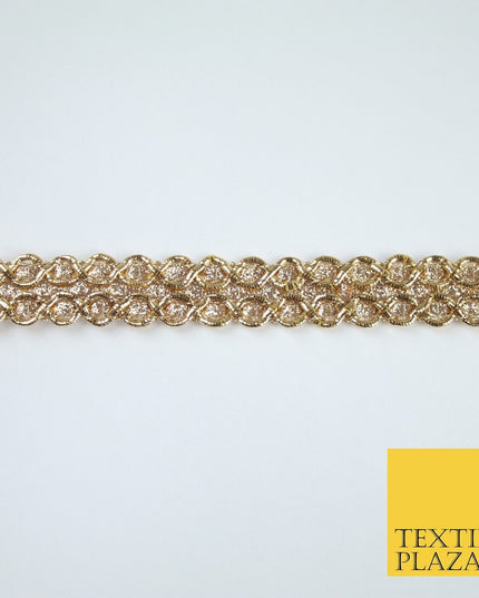 3 COLOURS - Slim Shimmer Glitter Twin Circle Design Trim Border Lace 1.3cm Wide