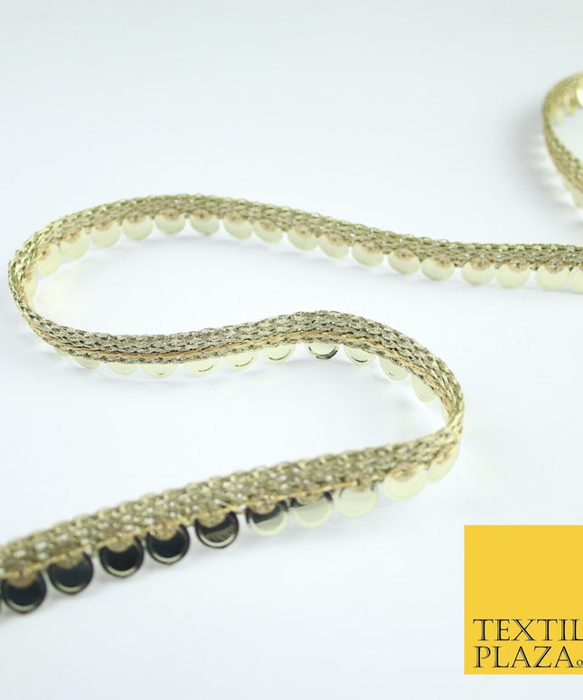 Gold Mirror Chrome Embossed Slim Sequin Ribbon Trim Border Lace - 1cm Wide X584