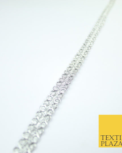 3 COLOURS - Slim Shimmer Glitter Twin Circle Design Trim Border Lace 1.3cm Wide