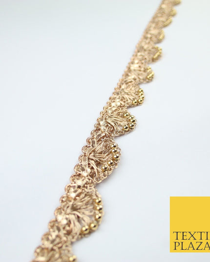 Chrome Pearl Beaded Swag Scalloped Metallic Ribbon Trim Border Lace - 2.2cm Wide