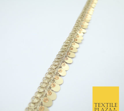 Gold Fancy Ornate Slim Matt Sequin Shimmer Trim Border Lace - 2cm Wide - X684