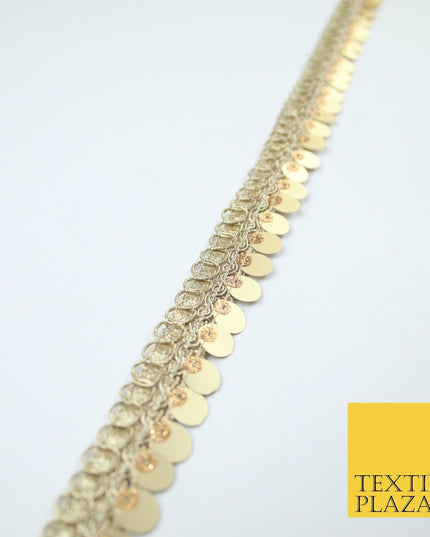 Gold Fancy Ornate Slim Matt Sequin Shimmer Trim Border Lace - 2cm Wide - X684