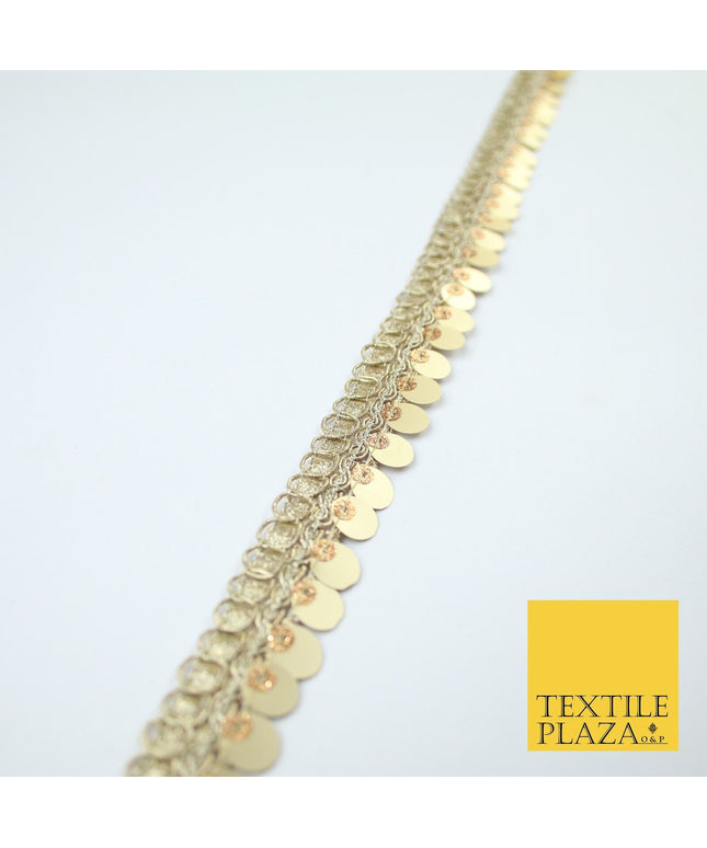 Gold Fancy Ornate Slim Matt Sequin Shimmer Trim Border Lace - 2cm Wide - X684