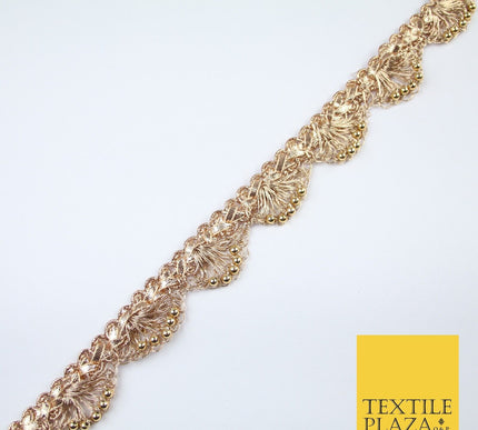 Chrome Pearl Beaded Swag Scalloped Metallic Ribbon Trim Border Lace - 2.2cm Wide