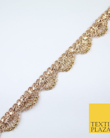 Chrome Pearl Beaded Swag Scalloped Metallic Ribbon Trim Border Lace - 2.2cm Wide