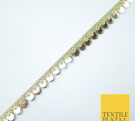 Gold Mirror Chrome Embossed Slim Sequin Ribbon Trim Border Lace - 1cm Wide X584