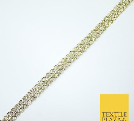 3 COLOURS - Slim Shimmer Glitter Twin Circle Design Trim Border Lace 1.3cm Wide