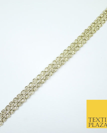 3 COLOURS - Slim Shimmer Glitter Twin Circle Design Trim Border Lace 1.3cm Wide