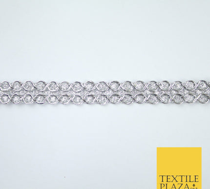 3 COLOURS - Slim Shimmer Glitter Twin Circle Design Trim Border Lace 1.3cm Wide