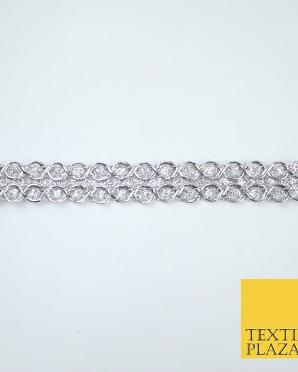 3 COLOURS - Slim Shimmer Glitter Twin Circle Design Trim Border Lace 1.3cm Wide